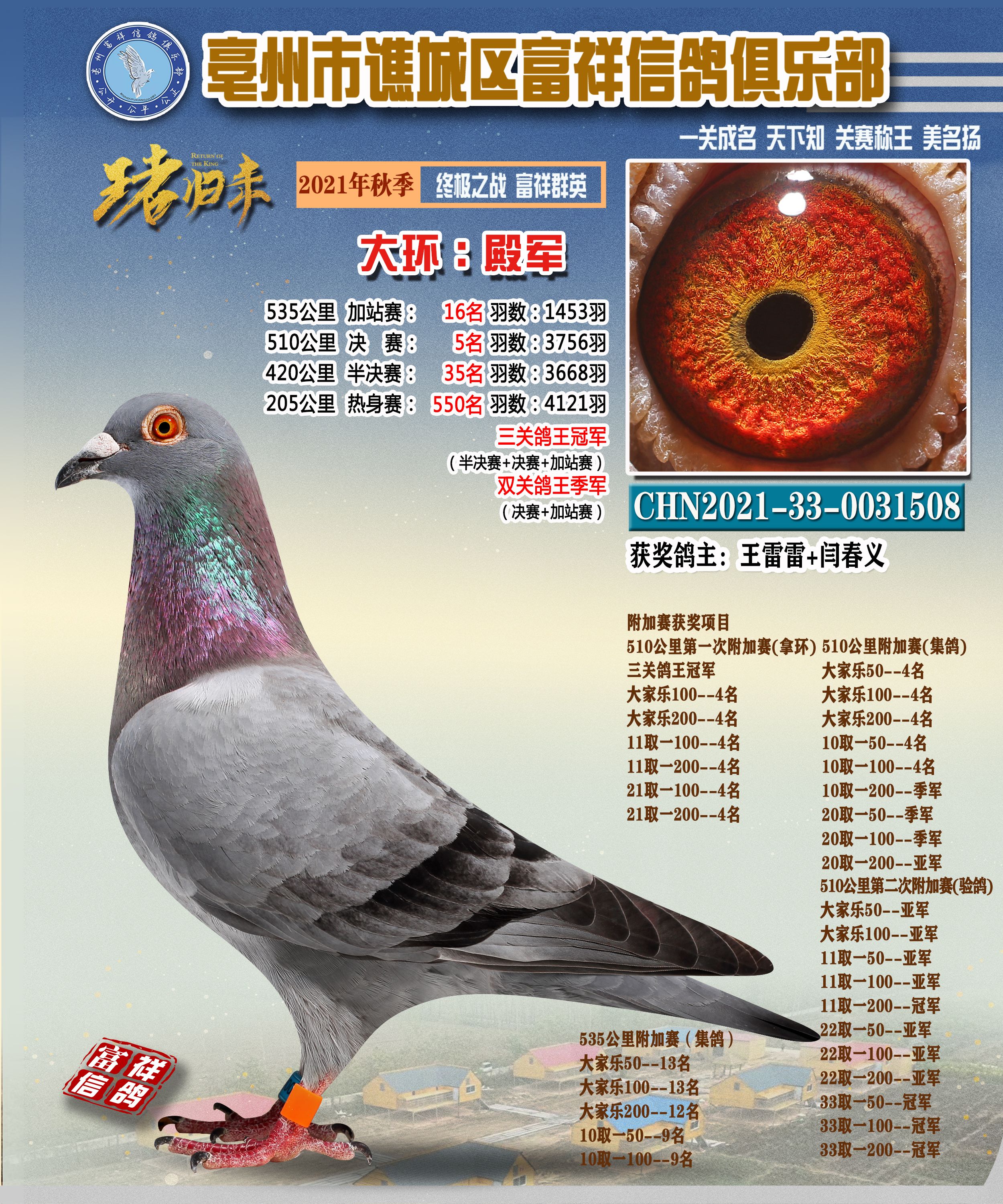 "富祥特比"300特比获奖鸽照片(临时①)-- 中国信鸽协会官方网站