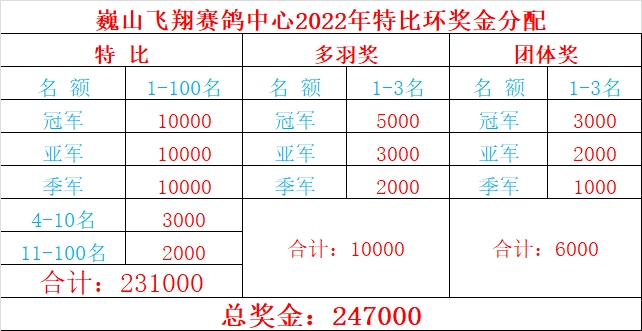 巍山飛翔賽鴿中心2022年秋季特比銷售明細